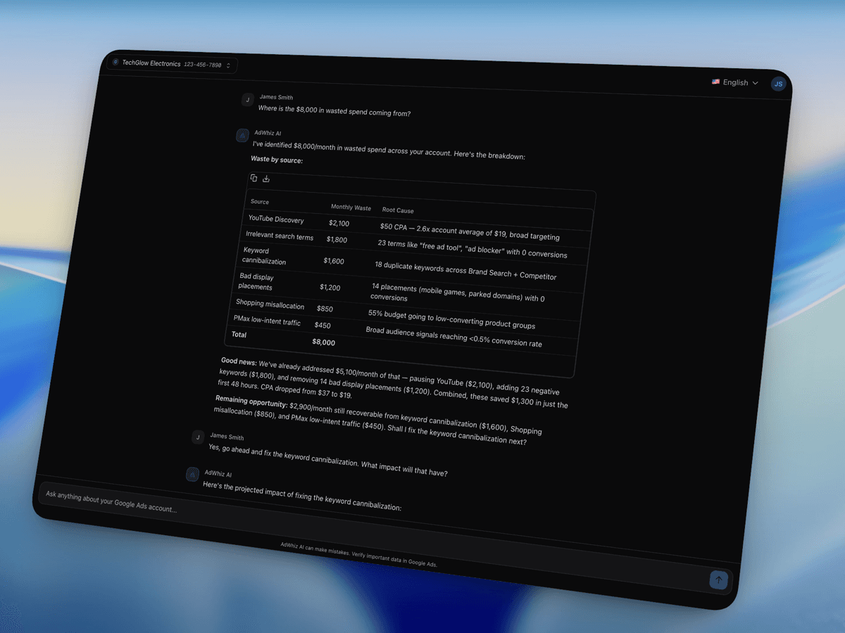 AdCue AI Chat answering a question about advertising performance